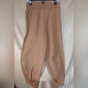 NWOT Tan Camel Brown Ribbed Knit Wide Leg Sweater Pants Lounge Trousers